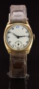 Unnamed 9ct gold gentleman's wristwatch with inset subsidiary seconds dial, blued hands, black