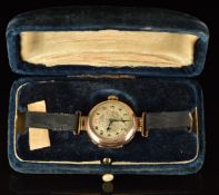 Thomas Russell & Son 9ct gold ladies wristwatch with blued hands, black Arabic numerals, engraved