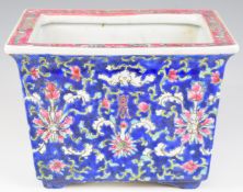 Chinese 19th / 20thC footed jardinière with enamelled decoration, W23 x D16 x H17cm