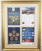 Battle of Waterloo framed coin display comprising 14ct gold Duke of Wellington coin, weight 7g and