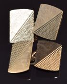 A pair of 9ct gold cufflinks with engine turned decoration, 4.9g