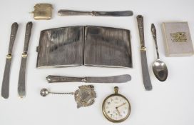 Art Deco hallmarked silver cigarette case with gilt interior, Birmingham 1927, maker William Neale &