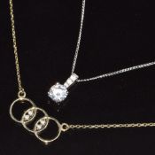 A 9ct white gold pendant set with cubic zirconia on 9ct white gold chain, and 9ct gold necklace, 2.