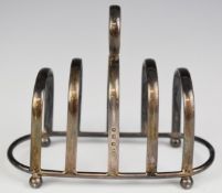 George VI hallmarked silver five bar toast rack, Birmingham 1943, maker Robert Pringle & Sons,