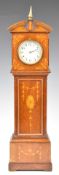 Edwardian inlaid mahogany miniature longcase clock with brass plaque verso Edwards and Jones,