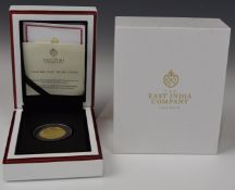 2020 East India Company Una and the Lion limited edition (273/499) proof ¼oz 999.9 gold coin, in
