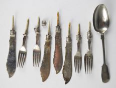 Hallmarked silver fish knife and fork blades and tynes, weight 228g all in, together with a silver