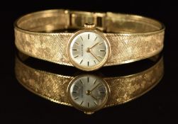Mappin 9ct gold ladies wristwatch with gold hands and hour markers, silver dial and 17 jewel