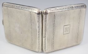 Art Deco hallmarked silver cigarette case, Birmingham 1929, maker John Rose, length 9cm, weight