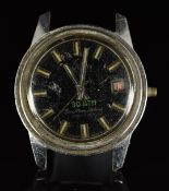 Buler gentleman's diver's wristwatch with date aperture, luminous hands and hour markers, black