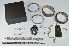 Clogau silver bracelet in original box, Siam silver pendant, filigree bracelet, four silver bangles,