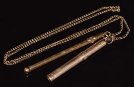 Art Deco 9ct gold cocktail stirrer by Sampson Mordan & Co, 9ct gold tooth pin and a 9ct gold