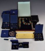 A collection of jewellery including cufflinks, Swarovski earrings, pendant and cufflinks, silver