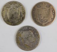 William IV half crowns 1834, F and 1835, F+-VF, with an 1817 George III, F