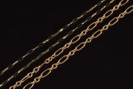 A 9ct rose gold necklace and a 9ct gold chain, 10.7g, 44cm & 60cm long