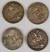 Four Queen Victoria veiled head crowns two 1895, 1897 and 1895, VF