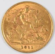 1911 George V gold half sovereign