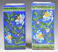 Pair of Chinese vases of square form with floral decoration, height 18cm