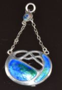 Charles Horner pendant set with blue and green enamel, Chester 1909, 5.2cm