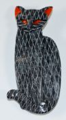 Lea Stein brooch in the form of a seated cat in metallic grey and red, 8.5 x 3.5cm