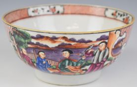 Chinese 19thC porcelain pedestal bowl with enamelled Chinese figural decoration, diameter 26 x