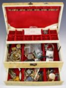 A collection of jewellery including silver christening bangle, coral and pearl necklace, silver