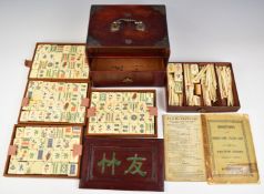 Chinese Mah Jong set with bone and bamboo counters, in two drawer carry case, width 21cm