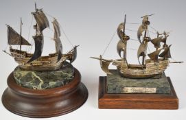 Two hallmarked silver models of sailing ships, one limited edition (220/500) of the Mary Rose,