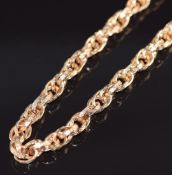 A 9ct gold necklace made up of oval textured links, 13.2g, 43cm long