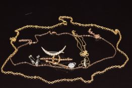 A 9ct gold pendant set with diamonds on 9ct gold chain, 9ct white gold pendant set with cubic