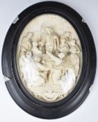 Grand Tour relief moulded plaster wall plaque of The Last Supper, in convex glass and ebonised case,