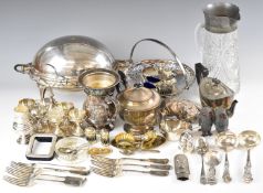 Silver plated and other metalware to include pair of novelty peppers formed as owls, metal mounted