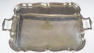 Silver plated twin handled WW1 interest tray with inscription 'Presented to Lieut L B Marquand by LT