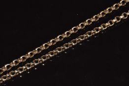 A 9ct rose gold Albert chain/ necklace made up of circular links, 17g, 48cm long