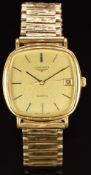 Longines gentleman's wristwatch with date aperture, two-tone hands and baton hour markers, gold