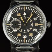 Unnamed military pilot's style wristwatch with subsidiary seconds dial, mustard yellow hands, Arabic