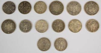 Ten Queen Victoria veiled and jubilee head florins comprising 1888, 1889, 1890, 1892, 1893, 1896,