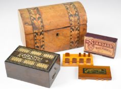 Rosewood and mother of pearl folding cribbage board, together with a boxed pair of whist markers and