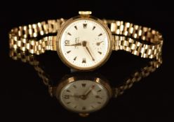 Majex 9ct gold ladies wristwatch with subsidiary seconds dial, gold hands and hour markers, silver