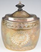 Victorian hallmarked silver tea caddy in the Georgian style, with bright cut decoration, London