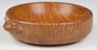 Robert 'Mouseman' Thompson pedestal bowl with adzed decoration, diameter 15.5cm