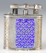 Dunhill Unique Art Deco hallmarked silver and guilloché enamel lighter, London 1926, height 4.5cm