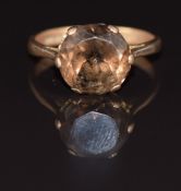 A 9ct gold ring set with smoky quartz, 2.5g, size K