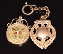 Two 9ct rose gold fobs, one in the form of a buffalo / cow, 10.2g