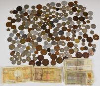 A collection of overseas coinage, 19thC onwards to include East India Company, 1867 Spanish 5