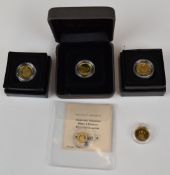 Five Elizabeth II gold coins comprising 2009 Springbok 999.9 0.5g, 2009 George & the Dragon 9ct