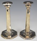 Pair of Mappin & Webb George V hallmarked silver octagonal candlesticks, Birmingham 1922, height