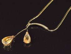 UnoAErre Italian 18ct gold necklace set with pear cut citrines and diamonds, 9.5g