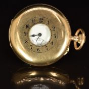 J W Benson of London 9ct gold keyless winding half hunter pocket watch with inset subsidiary seconds