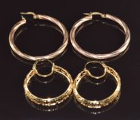 A pair of 18k gold earrings with pierced Greek Key decoration (3.8g) and a pair of 9ct rose gold